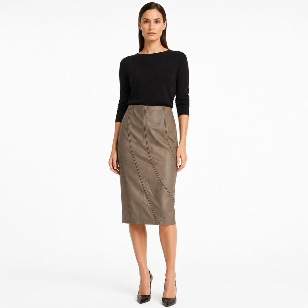LAFAYETTE 148 New York Pencil Skirt Zipper Detail Green Metallic Sheen Size 6